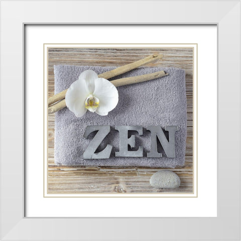 Zen orchid White Modern Wood Framed Art Print with Double Matting by Chatelain, Sonia