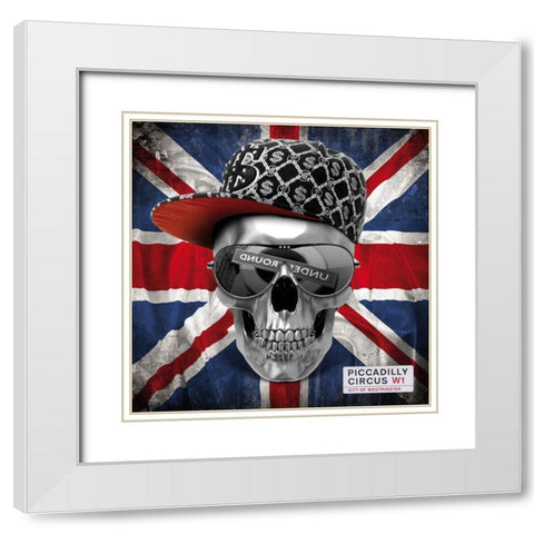 Skull Union Jack White Modern Wood Framed Art Print with Double Matting by Braun Studio
