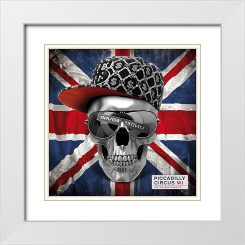 Skull Union Jack White Modern Wood Framed Art Print with Double Matting by Braun Studio