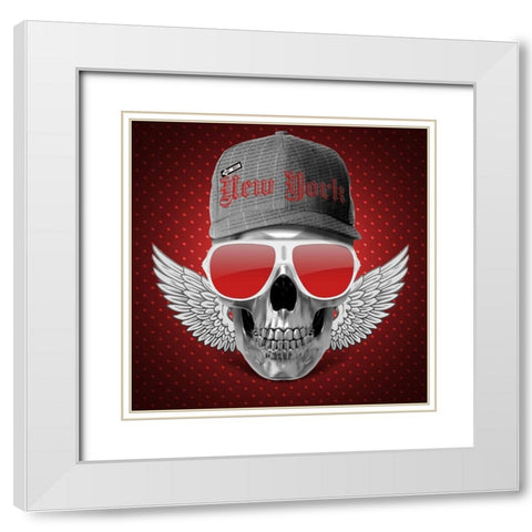 Red Skull NY White Modern Wood Framed Art Print with Double Matting by Braun Studio