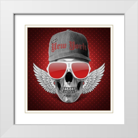 Red Skull NY White Modern Wood Framed Art Print with Double Matting by Braun Studio