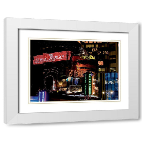 Times Square la nuit White Modern Wood Framed Art Print with Double Matting by Setboun, Michel