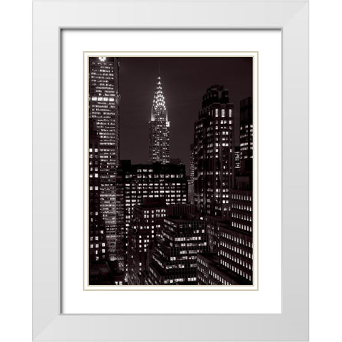 Le Chrysler Bldg la nuit (detail) White Modern Wood Framed Art Print with Double Matting by Setboun, Michel