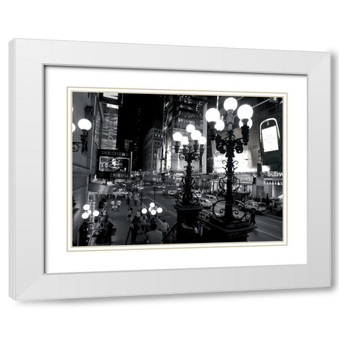 42nd Street at night, NandB White Modern Wood Framed Art Print with Double Matting by Setboun, Michel