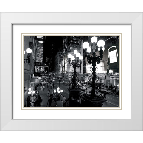 42nd Street at night, NandB White Modern Wood Framed Art Print with Double Matting by Setboun, Michel