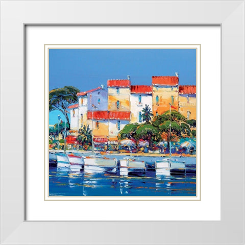 Les terrasses du petit port White Modern Wood Framed Art Print with Double Matting by Corbiere