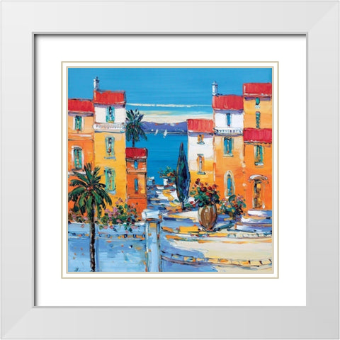 Villefranche White Modern Wood Framed Art Print with Double Matting by Corbiere