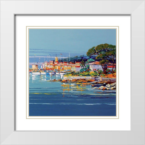 La baie de St.Tropez White Modern Wood Framed Art Print with Double Matting by Corbiere