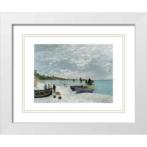 La plage a Sainte-Adresse White Modern Wood Framed Art Print with Double Matting by Monet, Claude