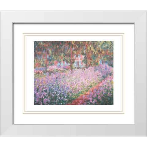 Le jardin de Monet a Giverny White Modern Wood Framed Art Print with Double Matting by Monet, Claude