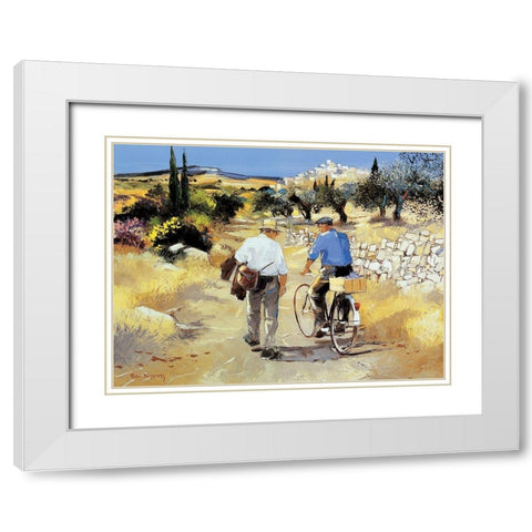 Vers le village White Modern Wood Framed Art Print with Double Matting by Deymonaz, Andre
