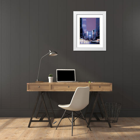 New York La nuit White Modern Wood Framed Art Print with Double Matting by Doutreleau