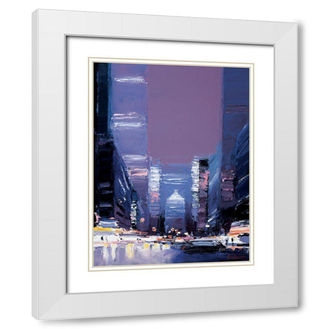 New York La nuit White Modern Wood Framed Art Print with Double Matting by Doutreleau