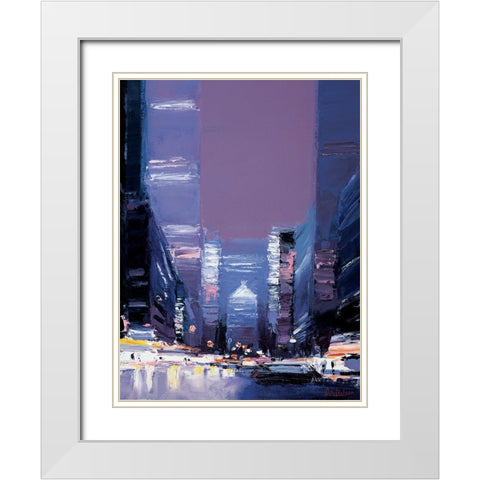 New York La nuit White Modern Wood Framed Art Print with Double Matting by Doutreleau