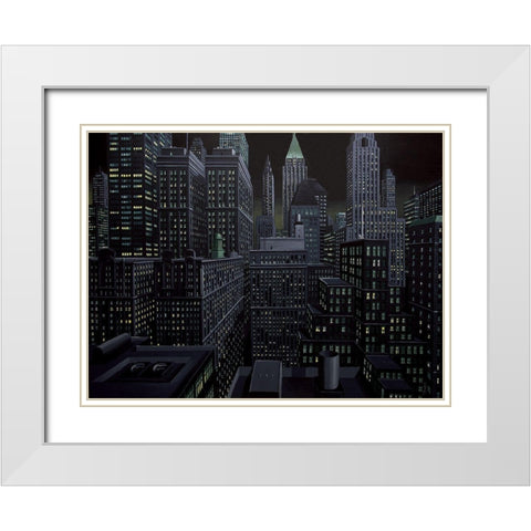 South Manhattan night White Modern Wood Framed Art Print with Double Matting by Peyret, Eric