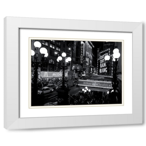 42nd Street Theater District White Modern Wood Framed Art Print with Double Matting by Setboun, Michel