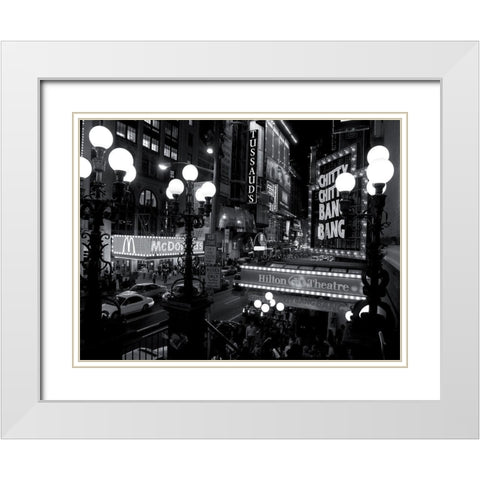 42nd Street Theater District White Modern Wood Framed Art Print with Double Matting by Setboun, Michel