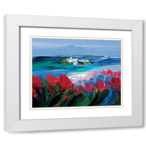 Tulipes White Modern Wood Framed Art Print with Double Matting by Vadon, Veronique