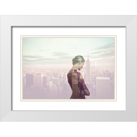 Femme pensive à New York White Modern Wood Framed Art Print with Double Matting by Braun Studio