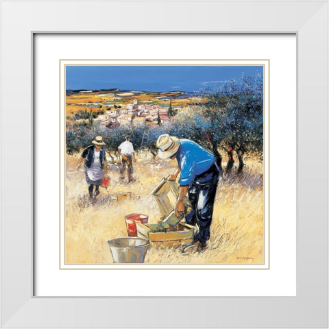 La cueillette des olives White Modern Wood Framed Art Print with Double Matting by Deymonaz, Andre