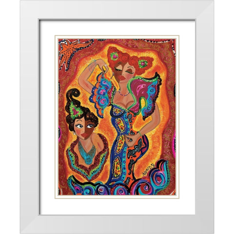 Les flamencas White Modern Wood Framed Art Print with Double Matting by Ingrid, B.