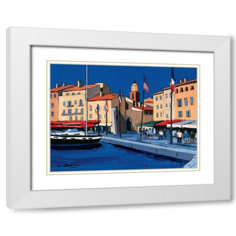 Sur le port de St-Tropez White Modern Wood Framed Art Print with Double Matting by Quilici, Jean-Claude