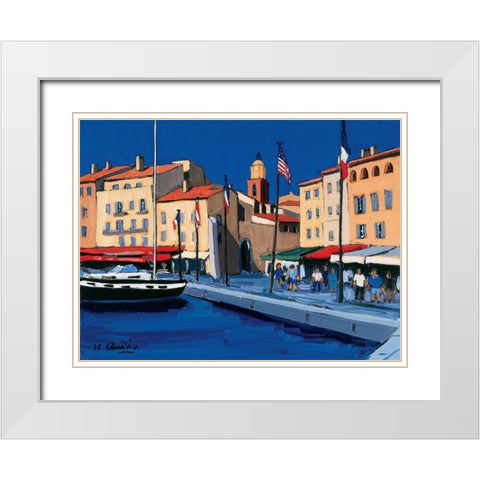 Sur le port de St-Tropez White Modern Wood Framed Art Print with Double Matting by Quilici, Jean-Claude