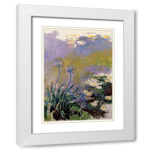 Les agapanthes White Modern Wood Framed Art Print with Double Matting by Monet, Claude