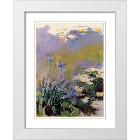 Les agapanthes White Modern Wood Framed Art Print with Double Matting by Monet, Claude