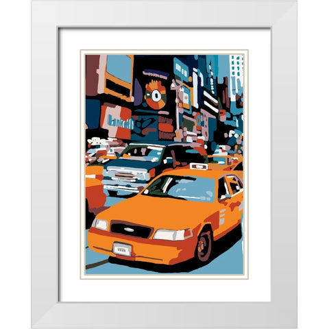 Taxi NY White Modern Wood Framed Art Print with Double Matting by Manzo, Giovanni