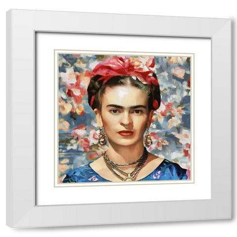 Frida Kahlo White Modern Wood Framed Art Print with Double Matting by Medeiros, Celito
