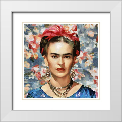 Frida Kahlo White Modern Wood Framed Art Print with Double Matting by Medeiros, Celito