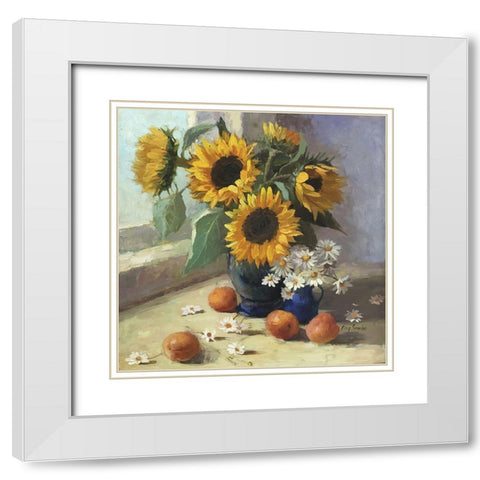 Still Life with Sunflowers White Modern Wood Framed Art Print with Double Matting by Strube, Ling