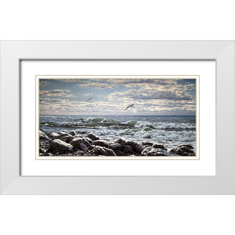 Sea and Stones II White Modern Wood Framed Art Print with Double Matting by Adamov, Alexey