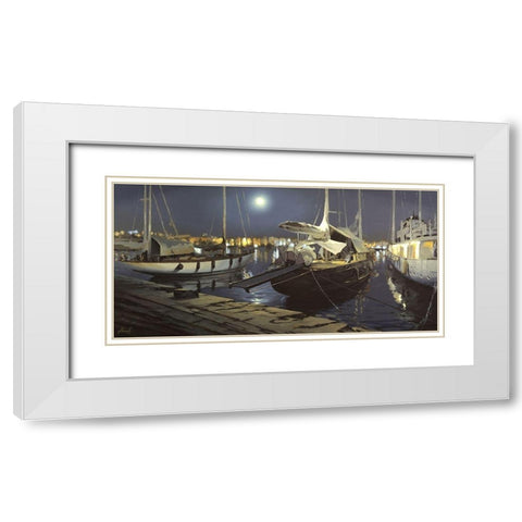 A Night Port White Modern Wood Framed Art Print with Double Matting by Adamov, Alexey