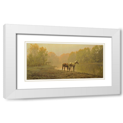 Horses in the Fog White Modern Wood Framed Art Print with Double Matting by Adamov, Alexey