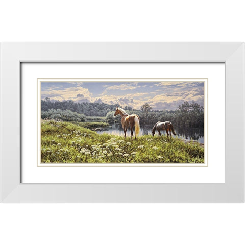 Sunny Day by the River White Modern Wood Framed Art Print with Double Matting by Adamov, Alexey