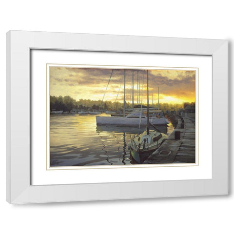 Evening Port White Modern Wood Framed Art Print with Double Matting by Adamov, Alexey