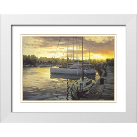 Evening Port White Modern Wood Framed Art Print with Double Matting by Adamov, Alexey