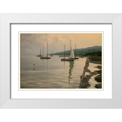 By the Port White Modern Wood Framed Art Print with Double Matting by Adamov, Alexey
