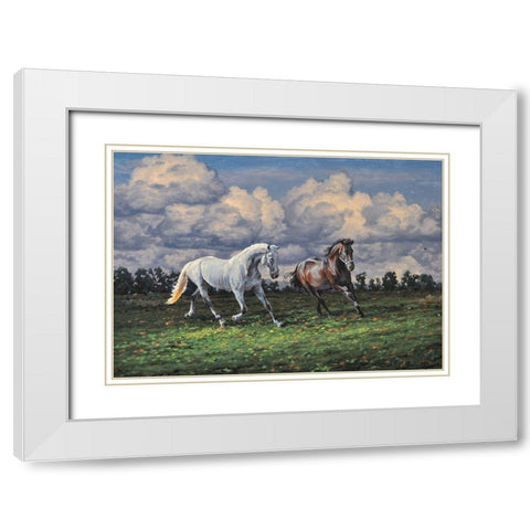 Horses after the Rain White Modern Wood Framed Art Print with Double Matting by Adamov, Alexey