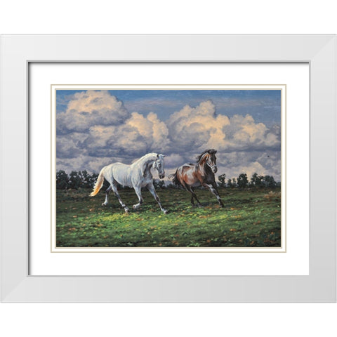 Horses after the Rain White Modern Wood Framed Art Print with Double Matting by Adamov, Alexey