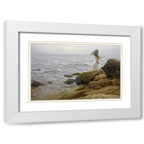 Mermaid White Modern Wood Framed Art Print with Double Matting by Adamov, Alexey