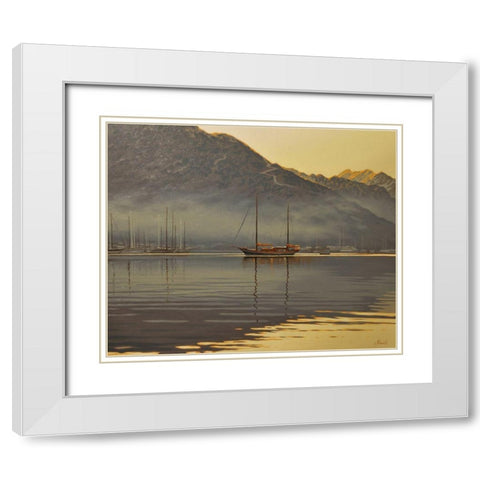 First Rays White Modern Wood Framed Art Print with Double Matting by Adamov, Alexey