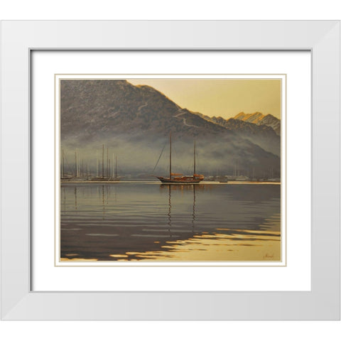 First Rays White Modern Wood Framed Art Print with Double Matting by Adamov, Alexey