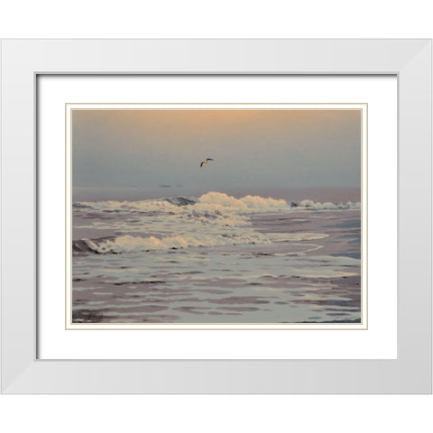 Waves White Modern Wood Framed Art Print with Double Matting by Adamov, Alexey