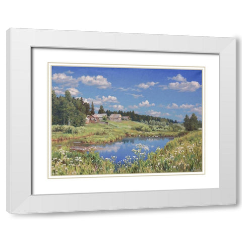 Edge of Village White Modern Wood Framed Art Print with Double Matting by Adamov, Alexey