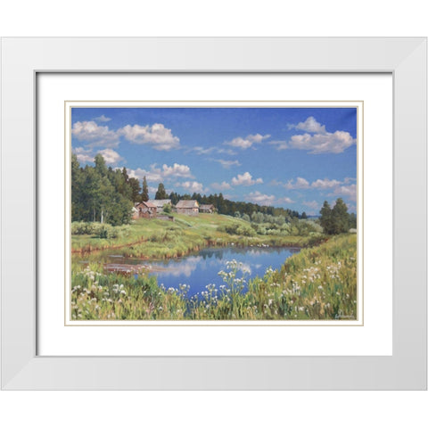 Edge of Village White Modern Wood Framed Art Print with Double Matting by Adamov, Alexey