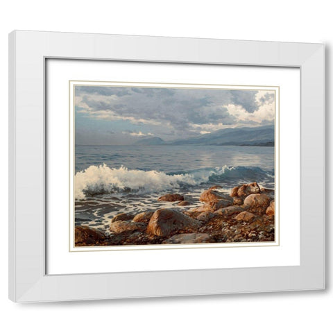 Wave in the Morning White Modern Wood Framed Art Print with Double Matting by Adamov, Alexey