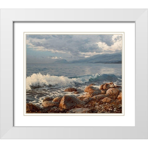 Wave in the Morning White Modern Wood Framed Art Print with Double Matting by Adamov, Alexey